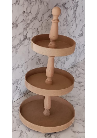 Hobi Adn 3 Kat Sunumluk Set Çerez Meyve Pasta Ahşap Mdf Kayın Ham El Yapım