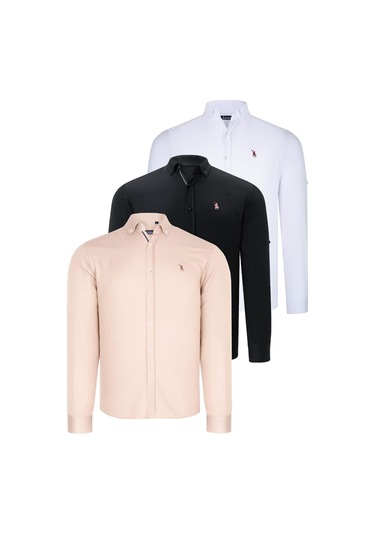 Üçlü Set G674 Dewberry Erkek Gömlek-siyah-beyaz-bej Siyah-beyaz-bej