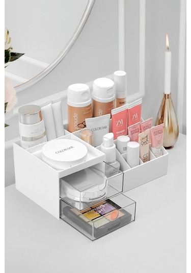 3 Katlı 2 Çekmeceli Ofis , Takı Makyaj Düzenleyici Organizer / Kozmetik Masüstü Düzenleme Kutusu