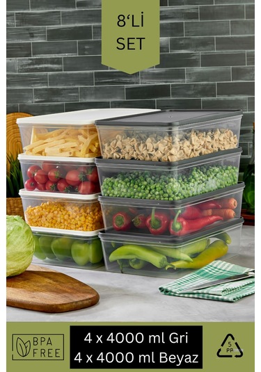 Mikrodalga Ve Derin Dondurucuya Uygun Freshkeep Saklama Kabı 8'li Set - Gri / Beyaz / 8 4000 Ml Gri