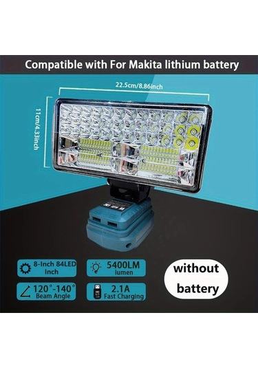 Xuweiwei Makita Pillerine Uygun 10 16 Cm Pilsiz Kablosuz Led Çalışma Lambası Çift Usb Hızlı Şarj Açık Hava Kamp Araba Tamiri Işık