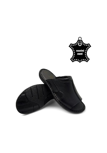 Tamamen Hakiki Deri Ve Topuk Yastıklı Sistemli Ortopedik Erkek Terlik Siyah-60 Siyah Tamamen Hakiki Deri Ve Topuk Yastıklı Sistemli Ortopedik Erkek Terlik Siyah-60 Siyah