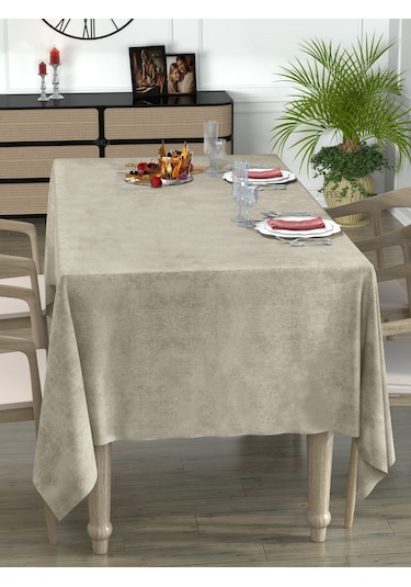 Daily Series Kadife Dokulu Keten Rengi Masa Örtüsü Keten