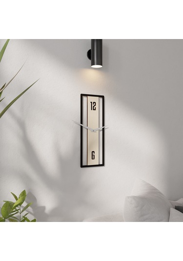 Dekoratif Minimal Dikdörtgen Duvar Saati Siyah - Krem