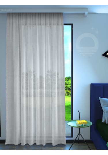 Beyaz Keten Görünümlü Ekstraforlu Tül Perde Linen Touch Serisi BEYAZ