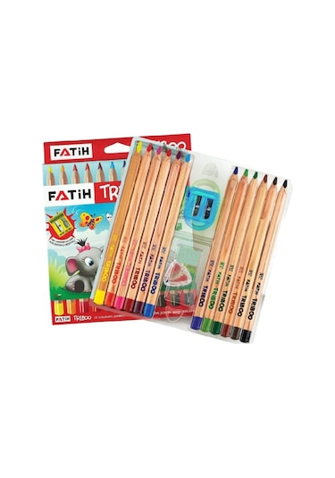 Fatih Triboo Jumbo Kuru Boya Kalem 12 Renk + Kalemtraş