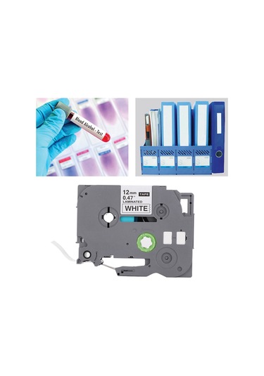 Yunboo 12mm Su Geçirmez Etiket Bantı 8m - Brother Pt-e100/d210/d450 Uyumlu - Beyaz Üstü Siyah Yazı - Dayanıklı Yapı - Pe Poşetli 1 Adet 1