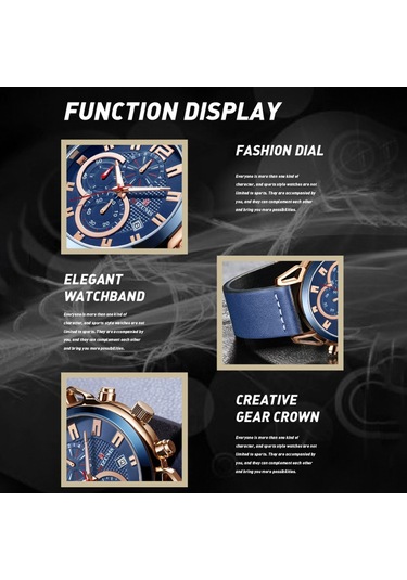 Mızums Erkek İş Saati Moda Alaşımlı Kasa Deri Bantlı Saat Zarif 3 Atm Su Geçirmez Kuvars Bilek Saati Gül Altın Kasa Mavi Yüzeyli Diğer