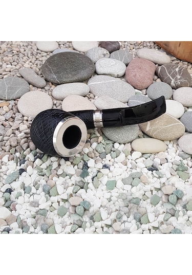 Falconetti 9 MM Metal Süslü Maun Eğik Sap Ahşap Pipo  Py54