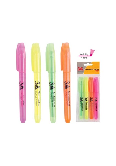 3A Fosforlu Kalem 4 Lü  Set