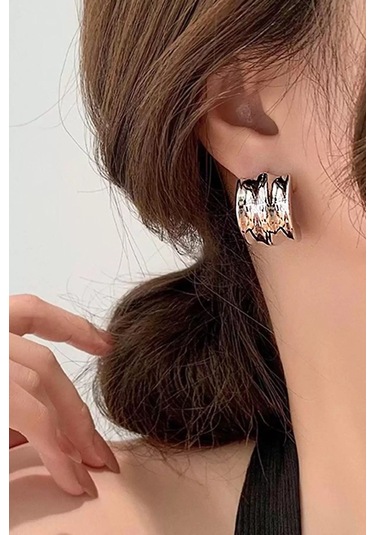 Caş Dekorasyon Gümüş Renkli Çelik Küpe/ Çift Gümüş