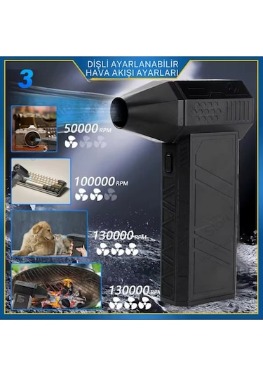 Araç Ev Ve Elektronik Temizliği İçin Güçlü Şarjlı Hava Üfleme Makinesi 130.000 Rpm Turbo Fan Blower