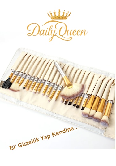 Daily Queen 24 Parça Makyaj Fırça Seti Deri Çantalı Lüx Ve Kaliteli