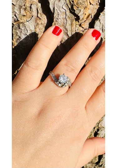 925 Ayar Gümüş Yüzük Alyans Parlak Zirkon Taşlı