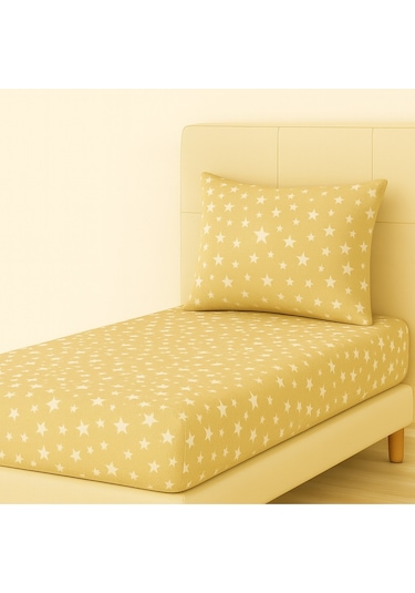 Desenli 100 X 200 Cm Tek Kişilik Sütlü Yıldız Lastikli Çarşaf Ve Yastık Kılıfı Kahve
