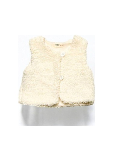 Kız Bebek Peluş Yelek-14866 Ekru