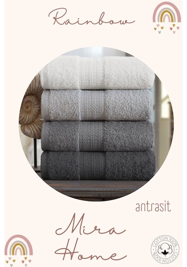 4 Lü El Yüz Havlu Seti %100 Pamuklu 50x85 Cm Rainbow Antrasit