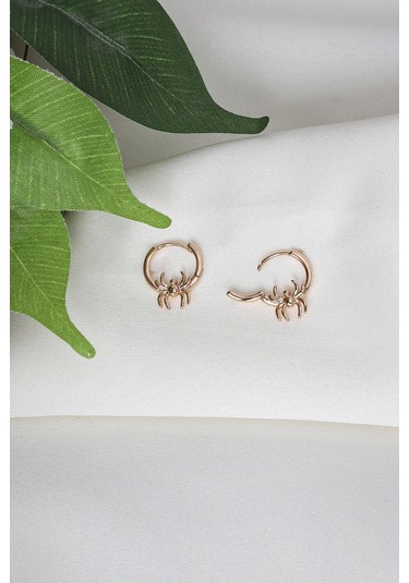 Mrs Flower Örümcek Minimal Halka Küpe Rose Gold - Pembe