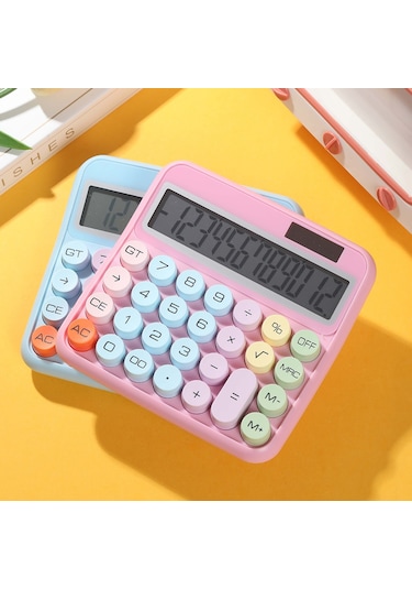 Singree Mekanik Hesap Makinesi 12 Basamak Büyük Lcd Ekran Yuvarlak Tuşlar 15 Eğimli Ekran Şeker Renkli Çift Güç Ofis Okul Ev Çocuk Öğrenci Muhasebeci Mavi