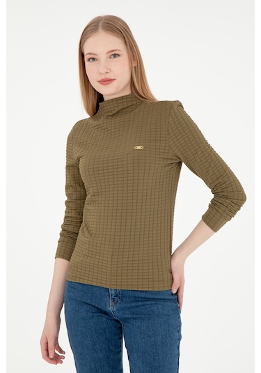 U.S. Polo Assn. Kadın Haki Dik Yaka Sweatshırt 50292421-VR027
