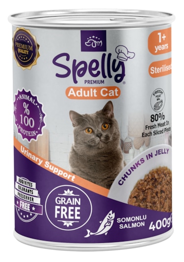 Spelly Kısırlaştırılmış Somonlu Yetişkin Kedi Maması Konservesi 24 x 400 G