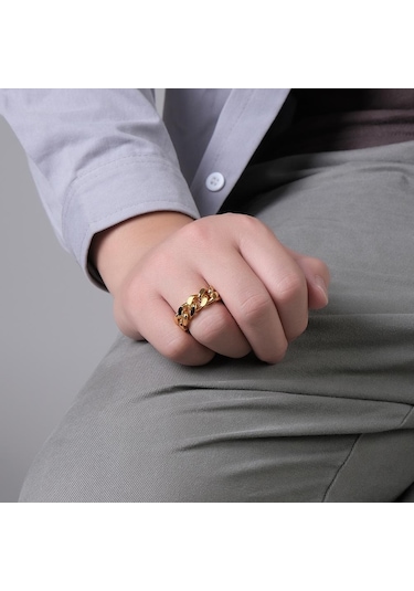 Siyah Basit Titanyum Çelik Zincir Yüzük Erkek Yüzük Hip-hop Giyim Kişilik Paslanmaz Çelik Takı Hediye 10