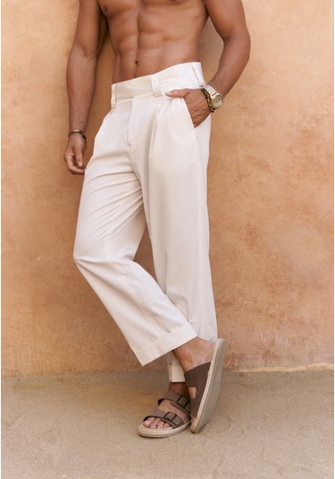 Mai Collection Lorenza Kemer Detay Bej Erkek Pantolon Bej