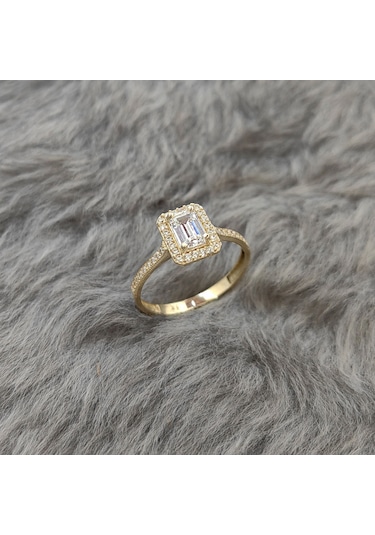 Chavin Baget Taşlı Sarı Altın Yüzük Et62