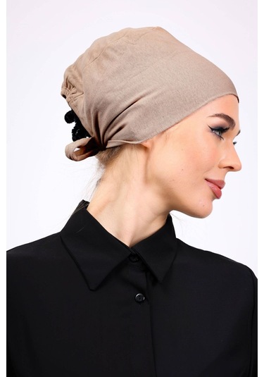 Kaymayan Silikonlu Dikişsiz Bone - Kaymaz Kadın Tesettür Bağlamalı İç Bone-vizon Vizon