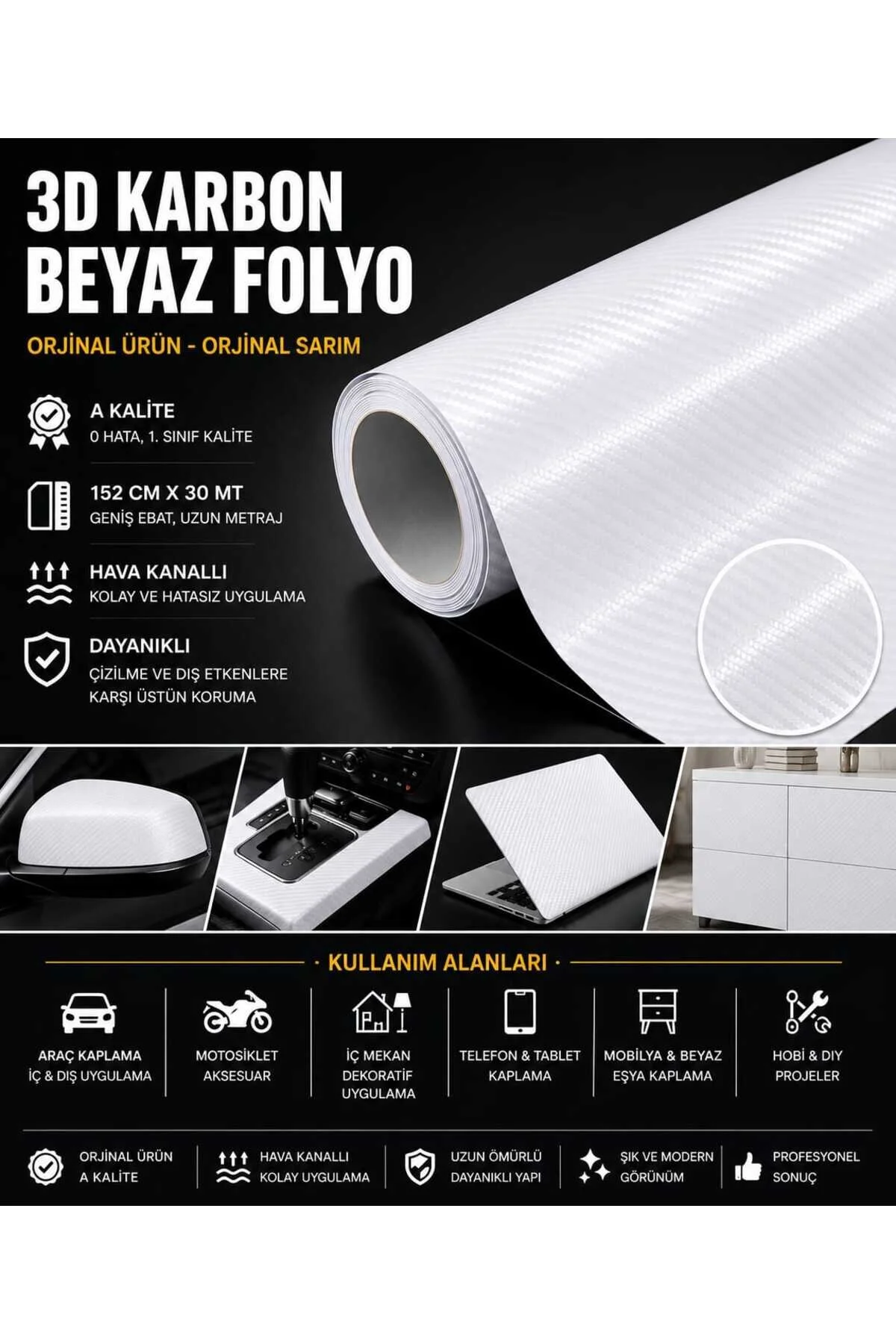 3d Karbon Beyaz Folyo