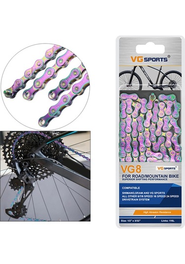 Dinosaurs Store Bisiklet Zinciri 116 Bağlantı Kompakt Yarış Mtb Yol Bisikleti Spor Hızlı Bağlantı-rainbow, 8 8 Speed Gökkuşağı Altın