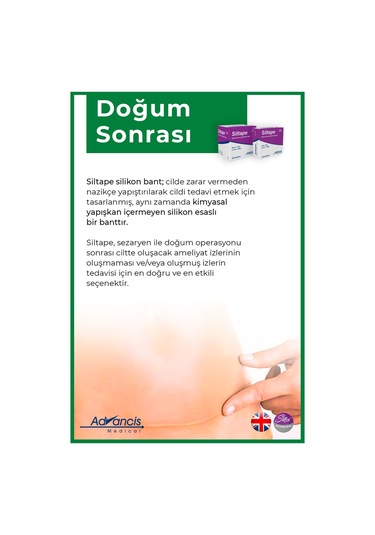 Advancis Medical UK Siltape Soft Silikon Yara İzi Dikiş İzi Sezaryen Yanık Estetik Bant 2 CM x 3 M
