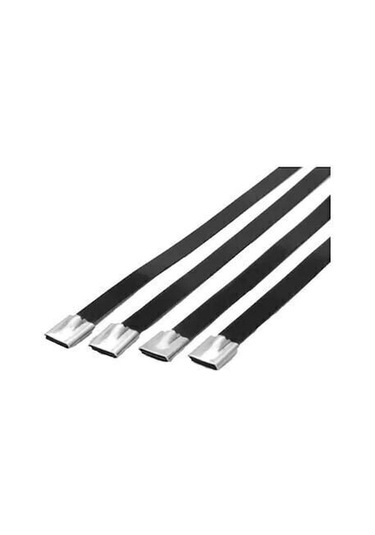 Paslanmaz Çelik Kablo Bağı Cırt Kelepçe 7,9x300 Siyah 304 Kalite Polyester Kaplı Tork 100 'lü Paket