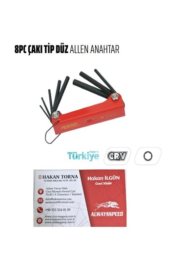 Rico 8 Parça Çakı Tip Düz Allen Alyan Anahtar Takımı 013-rc0204