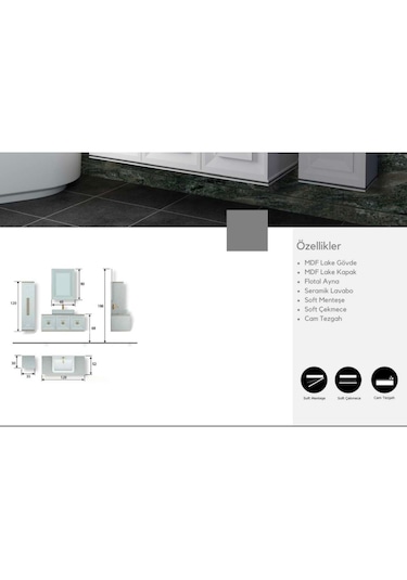 Evros Angel Banyo Dolabı 120 cm Altın - Beyaz
