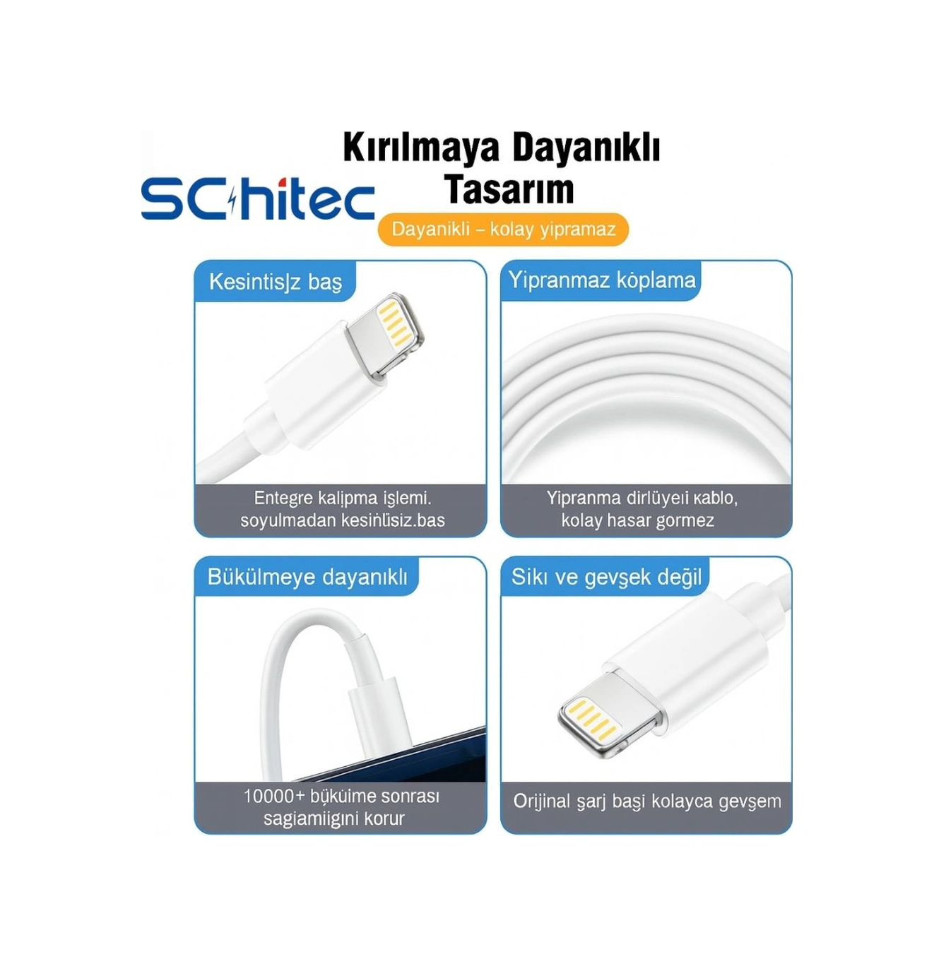 Schitec 3a 60w Usba To Lightning Hızlı Data Ve Şarj Kablosu 2 Metre Beyaz X74