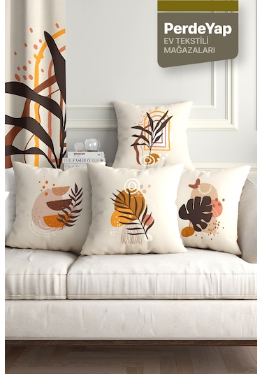 Bohem Duvar Tabloları Yapraklar Desenli 4lü Kırlent Kılıfı