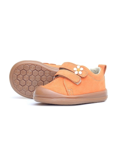 Rakerplus Sonic Hakiki Deri Turuncu Cırtlı Çiçekli Kız Bebek Sneaker Ayakkabı Turuncu