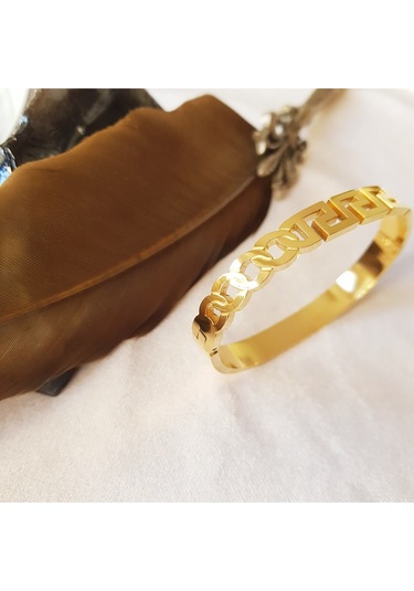 Karakedi Takı Çelik Chain-Ring Kelepçe Bileklik Altın