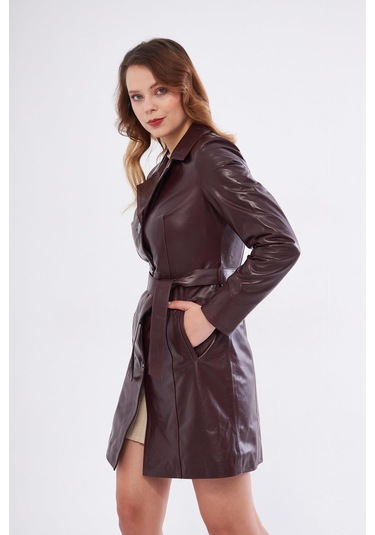 Derinss Dka2373 Hakiki Deri Kadın Bordo Pardesü 001