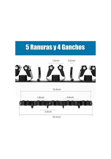 Youmex Duvarlı Süpürge Ve Mop Tutucu, 5 Konumlu 4 Paslanmaz Çelik Kanca, Otomatik Yapışkan Montaj, Garaj-mutfak-banyo İçin Düzenleyici
