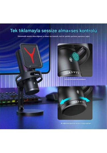 Gm7 Profesyonel Rgb Semi Pro Tak Çalıştır Usb Kablolu Vlog Canlı Yayın Stüdyo Mikrofon