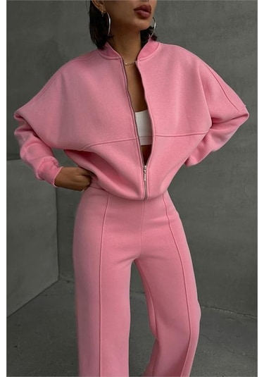 Dip Moda Kadın Pamuklu Kışlık Sweat Pantlon Eşofman Takımı Dpgts018 Pembe