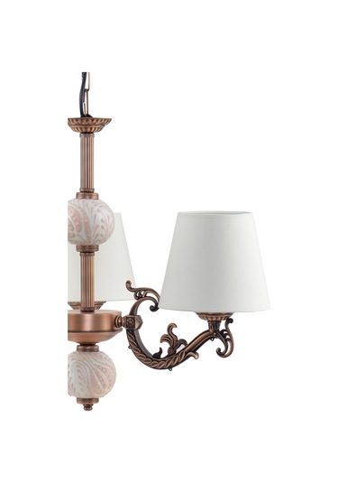 Üç  Kollu Zamak Avize Bakir Krem Çinili Krem Şapkali