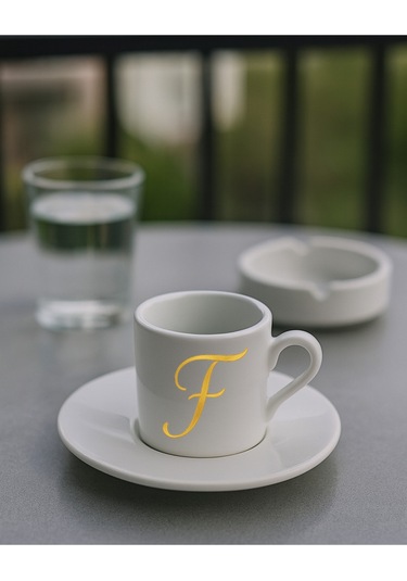 Türk Kahvesi Fincanı Harf, Espresso Fincanı Harf Beyaz - Altın