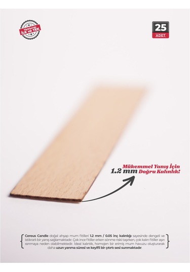 Ahşap Mum Fitili 25 Mm Genişlik Nikel Kaplama Çelik Taban, 3m Köpük Bantlı, 25 Li Set Ahşap