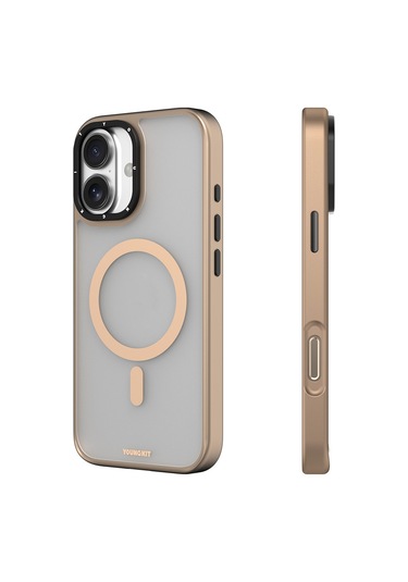 İphone Uyumlu 16 Kılıf Magsafe Şarj Özellikli Cam Arka Yüzey Tpu Youngkit Gemstone Serisi Kapak Gold