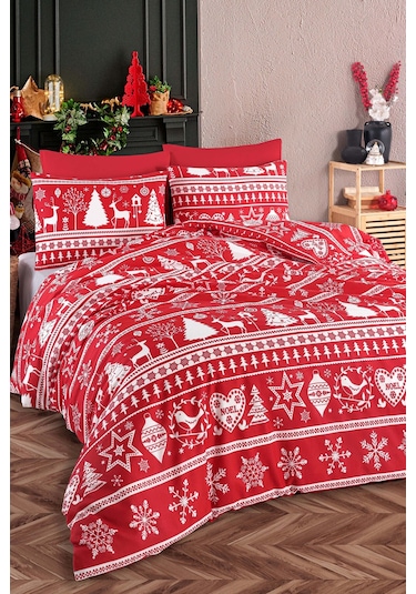 Nevresim Seti Çift Kişilik Snowmas Kırmızı Kırmızı