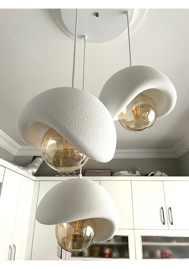 Beton Görünümlü Modern Şık İskandinav Tarz 3 Başlıklı Avize 25cm Rustik Ampul Hediyeli Nestvibe Beyaz