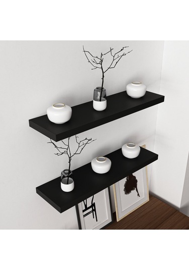 Minar Gizli Tutuculu 2'li Duvar Rafı 80 Cm - M.siyah